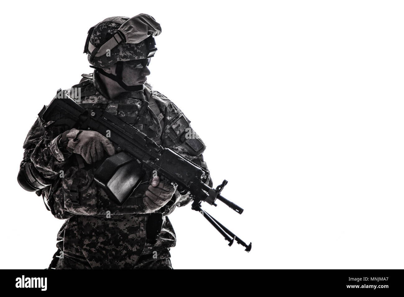 US Army Marine Corps Shooter mit Maschinengewehr Stockfoto