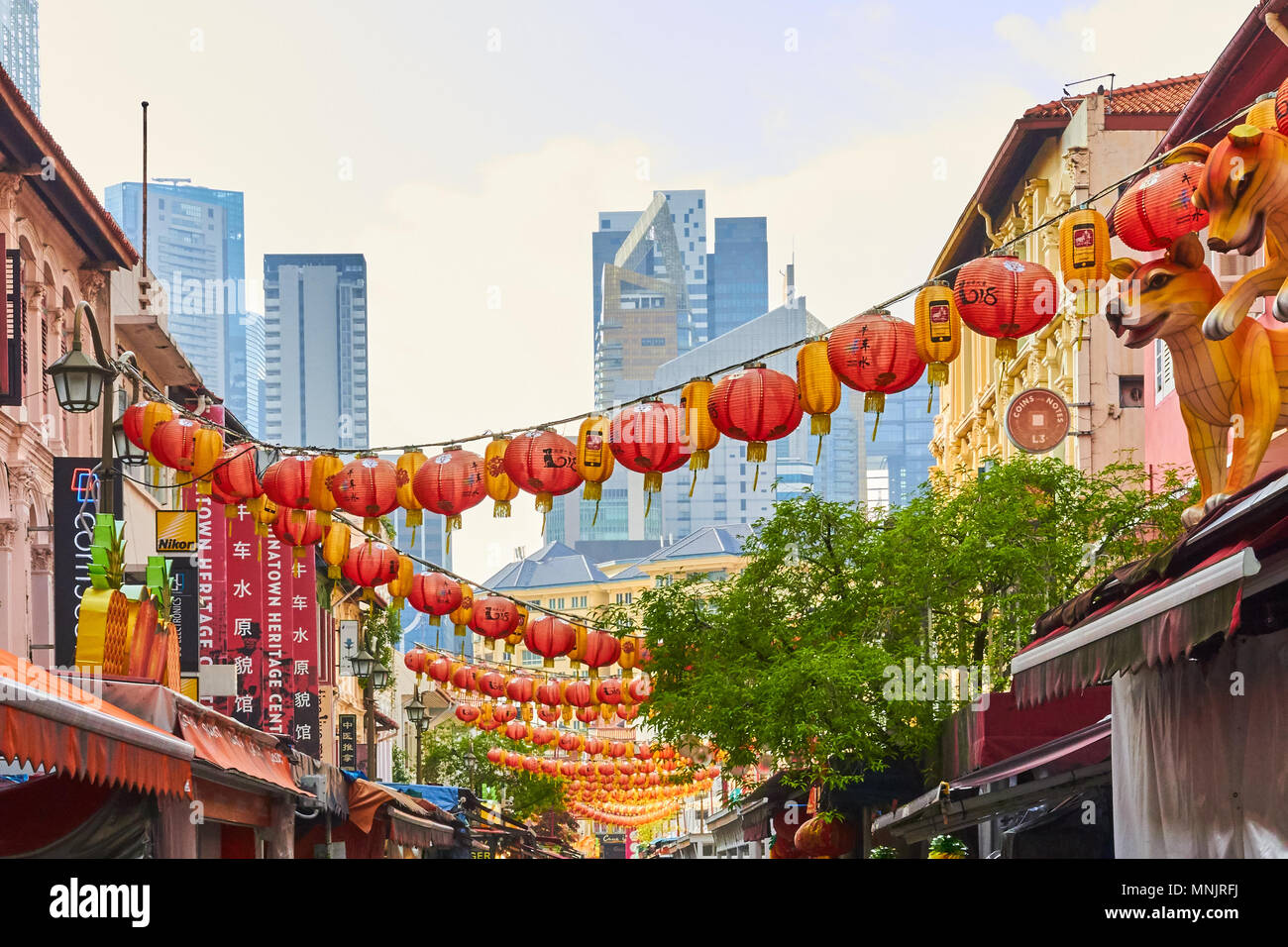 Singapur Chinatown Pagoda Street Chinesische Laternen Stockfoto