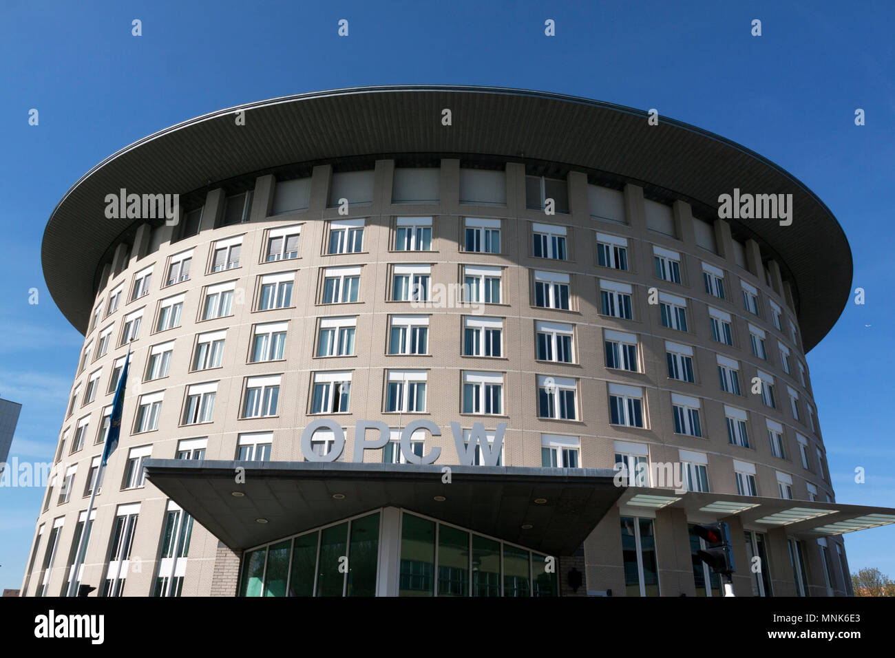 Den Haag, Niederlande - 18 April 2018: Bau der OPCW (Organisation für das Verbot chemischer Waffen in Den Haag Stockfoto