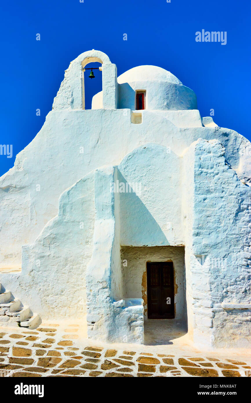 Weiß Panagia Paraportiani Kirche auf der Insel Mykonos, Griechenland. Stockfoto