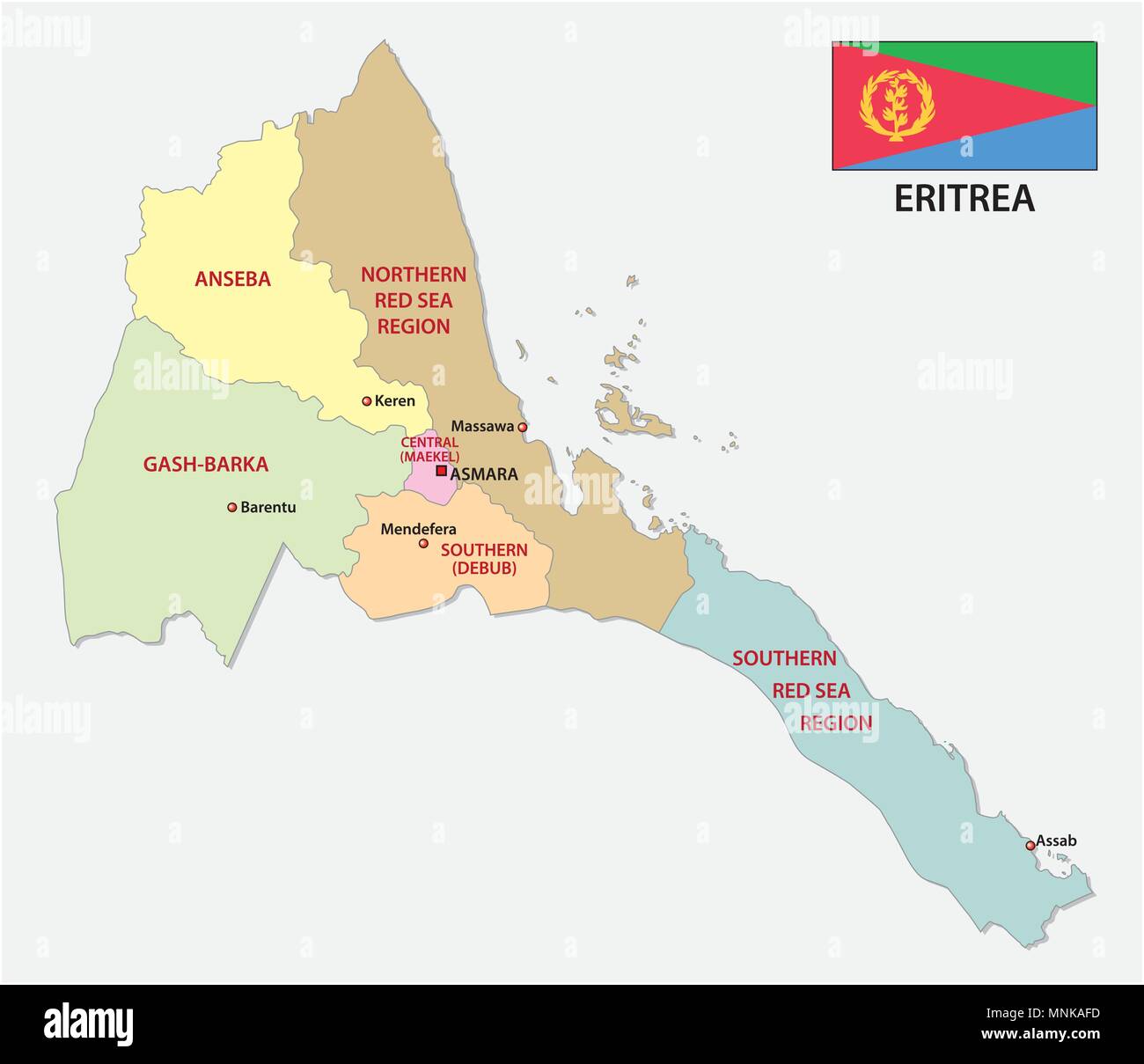 Eritrea administrative und politische Vektorkarte mit Fahne Stock Vektor