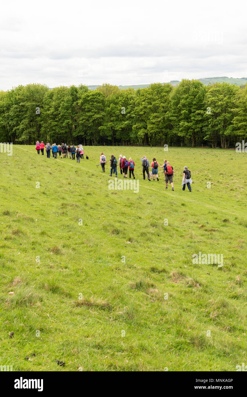 Eine Gruppe von Menschen zu Fuß in die Landschaft Yorkshires UK im Frühjahr Stockfoto
