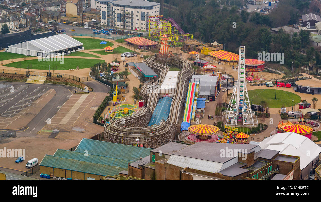 Luftaufnahme der Freizeitpark Dreamland in Ramsgate, Kent, Großbritannien Stockfoto