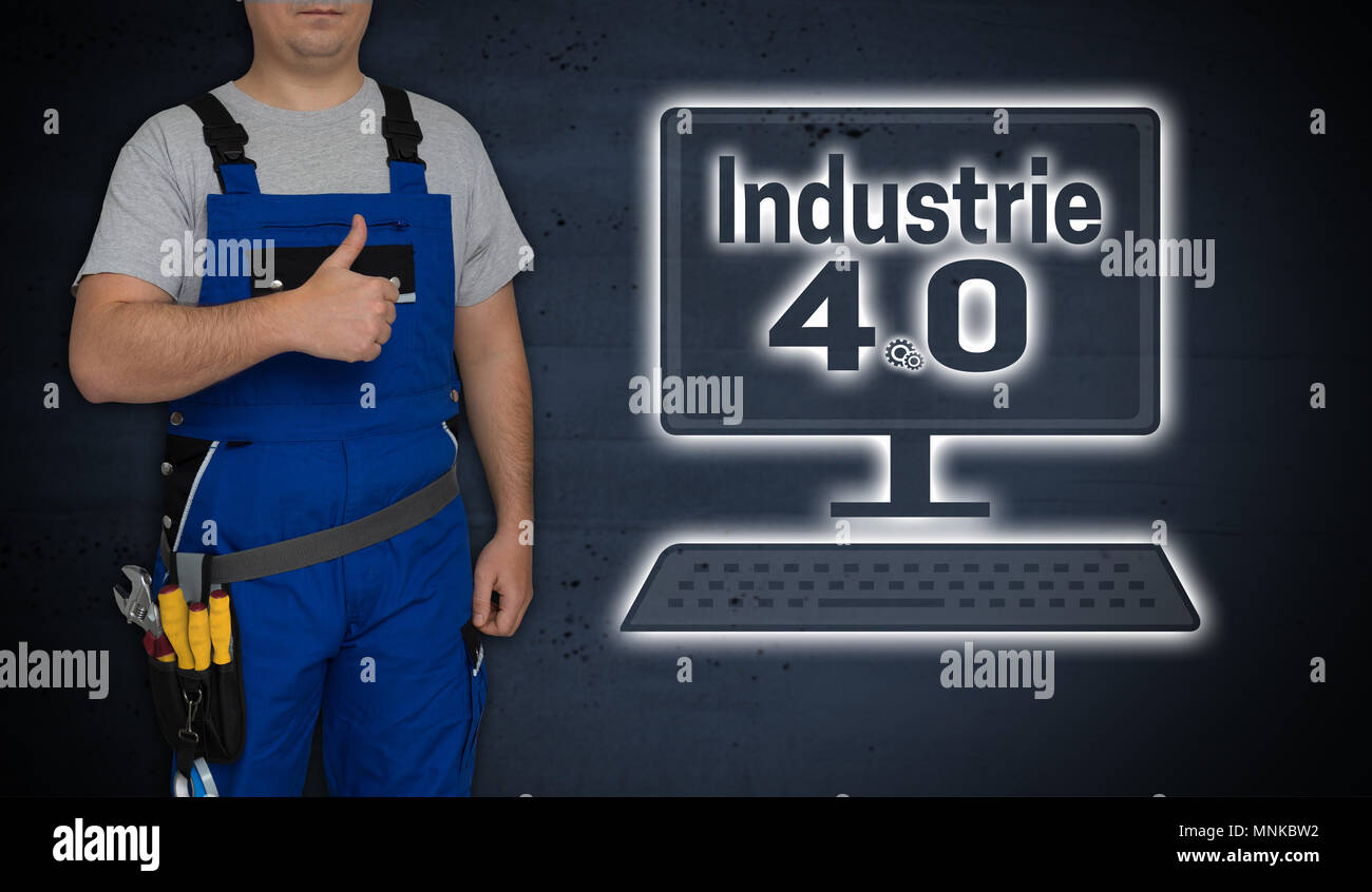 Industrie 4.0 und Handwerker mit Daumen nach oben. Stockfoto