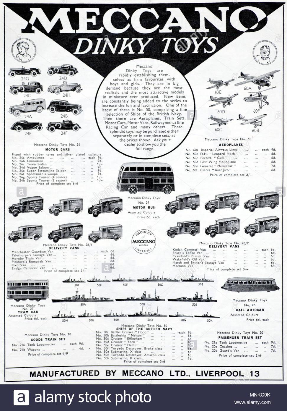 Meccano Dinky Toys, Vintage Werbung von 1934 Stockfoto