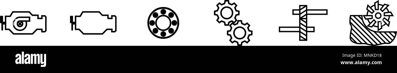 Dieselmotor, Lager, Fräsen, Gang, den Getriebegang. Symbole., linear style Piktogramm auf weißen isoliert. Stock Vektor