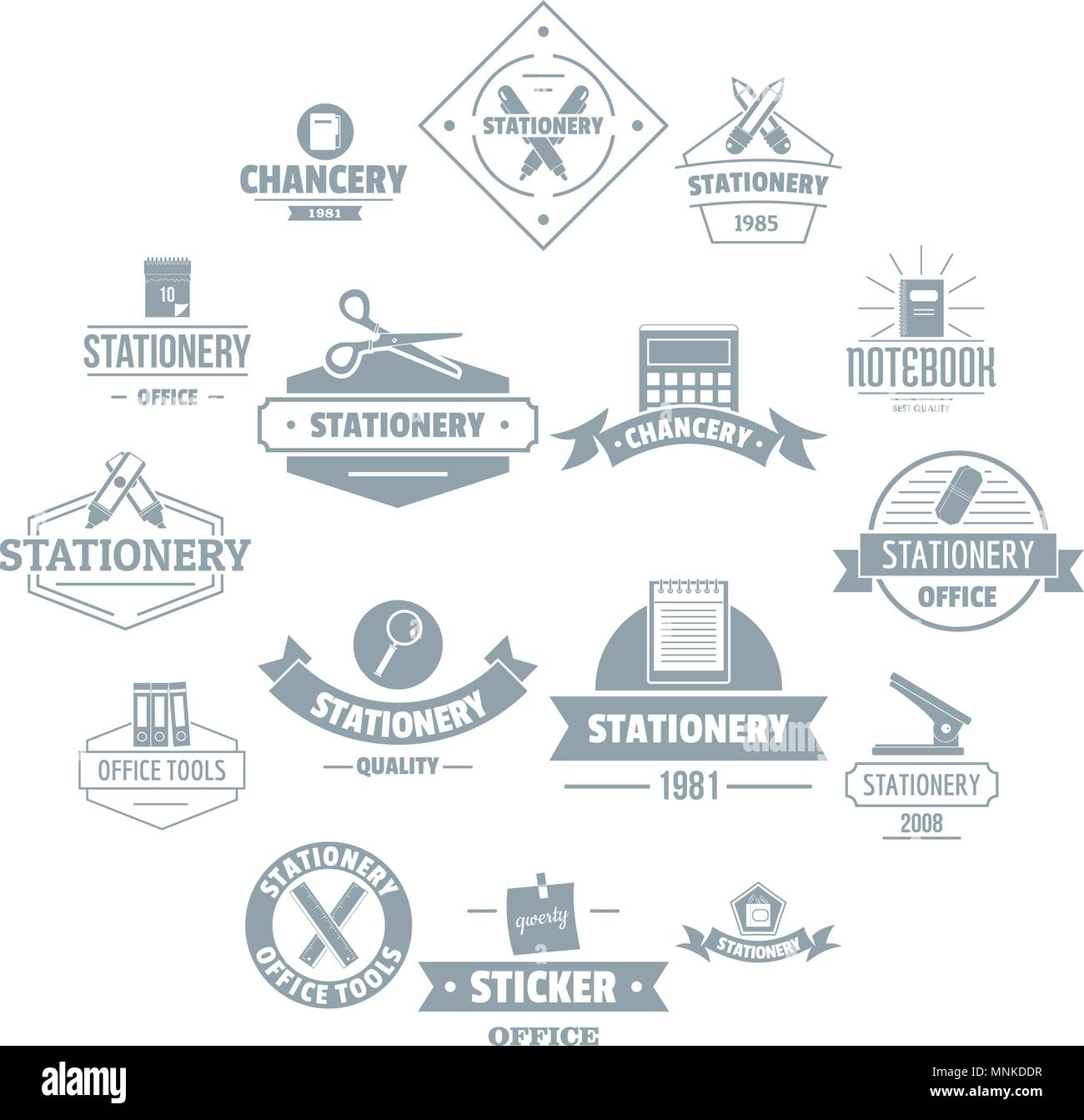 Schreibwaren Logo Symbole Gesetzt Einfachen Stil Stock Vektorgrafik Alamy
