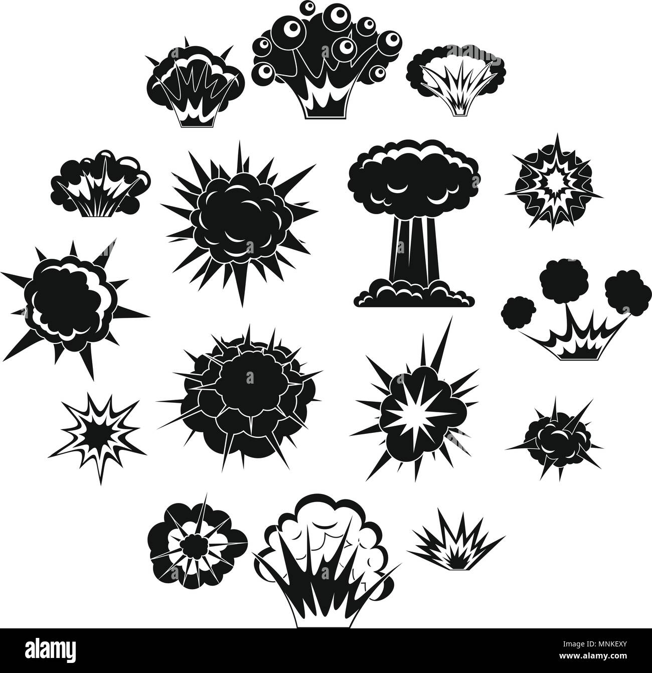 Explosion Symbole gesetzt, einfachen Stil Stock Vektor