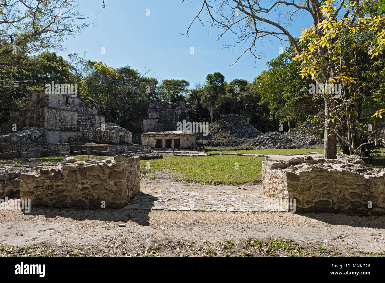 Alten Maya Gebäude an Muyil (Chunyaxch) Archäologische Stätte, Quintana Roo, Mexiko Stockfoto