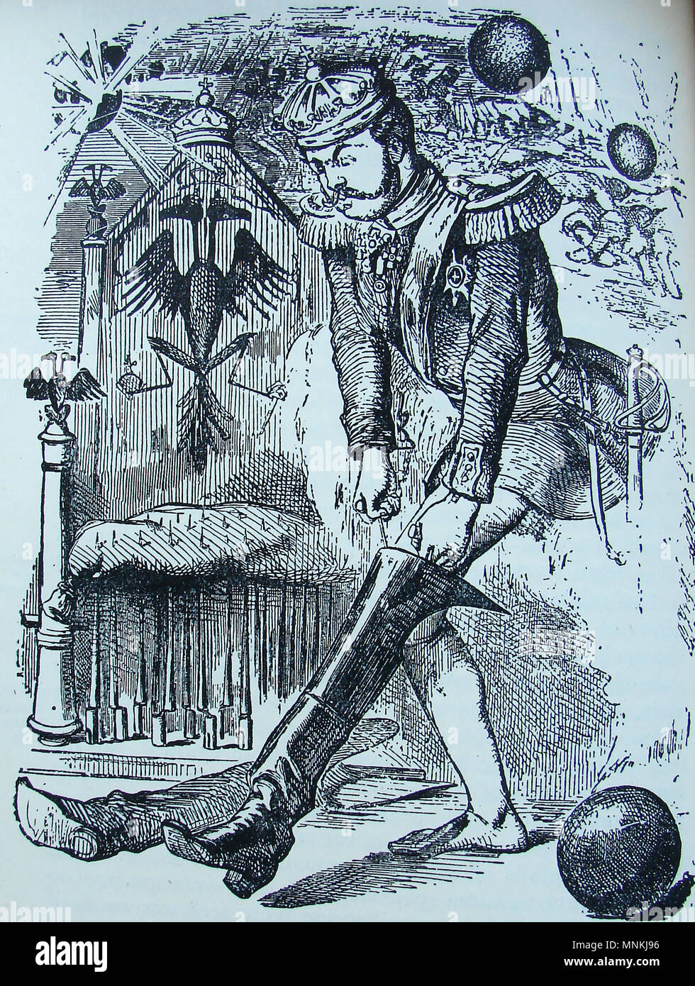 Britische politische Karikatur der Zeit - den jungen Zaren Alexander II. (1818-1881) von Russland versucht, auf seiner neuen Stiefeln, wenn "in sein Eigentum" während des Krimkrieges. Krieg war er es, der Alaska in die Vereinigten Staaten im Jahr 1867 verkauft Stockfoto