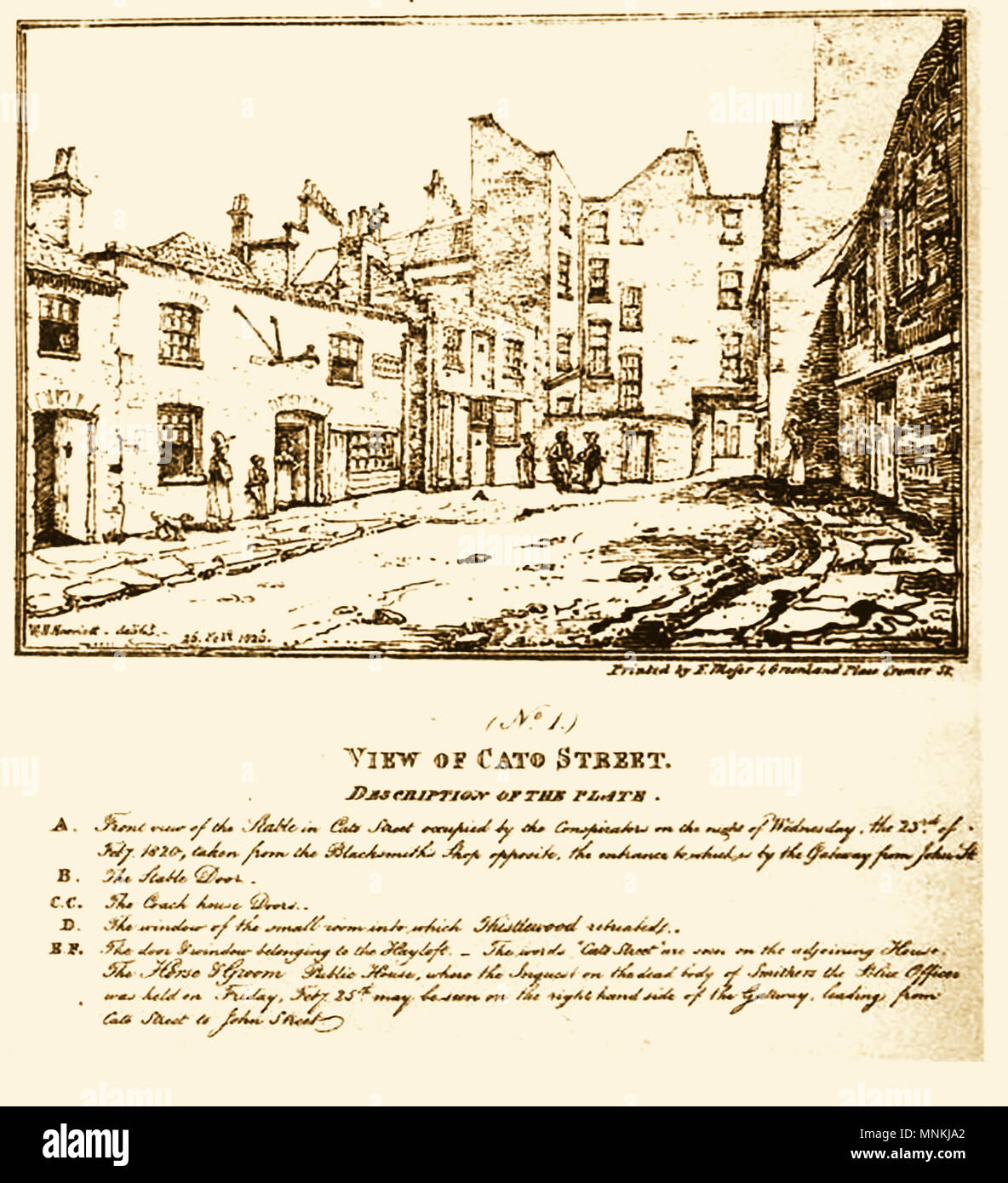 Cato Street Verschwörung/Grundstück (einem britischen Versuch, Mord alle britischen Minister und Ministerpräsidenten im Jahr 1820 - einen Blick auf die Straße Stockfoto