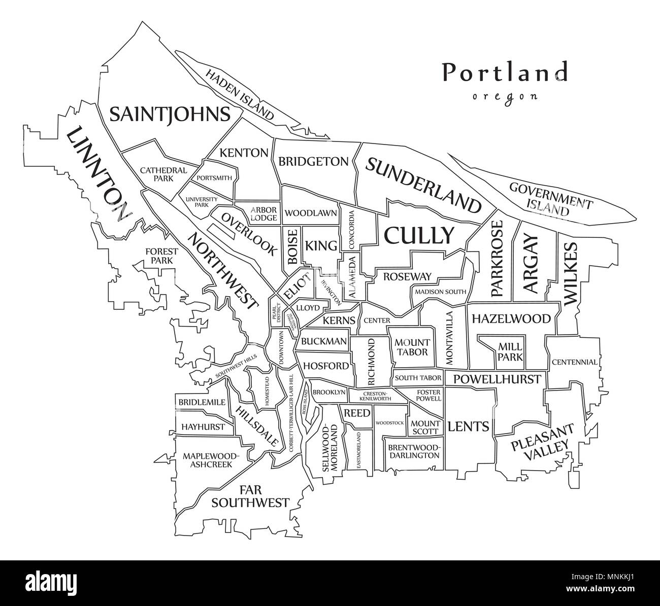 Moderne Stadtplan Portland Oregon Stadt Der Usa Mit Nachbarschaften Und Titel Ubersichtskarte Stock Vektorgrafik Alamy