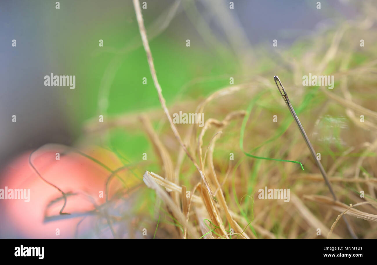 Die Suche nach der Nadel im Heuhaufen auf Feld Stockfoto