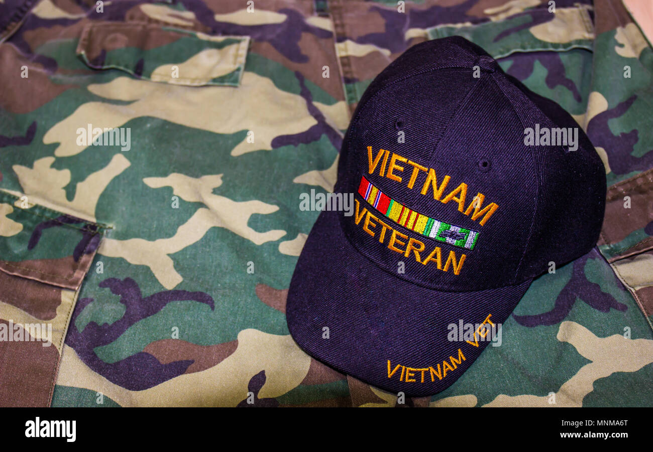 Vietnam Veteranen Hut auf Tarnung Einheitliche Stockfoto