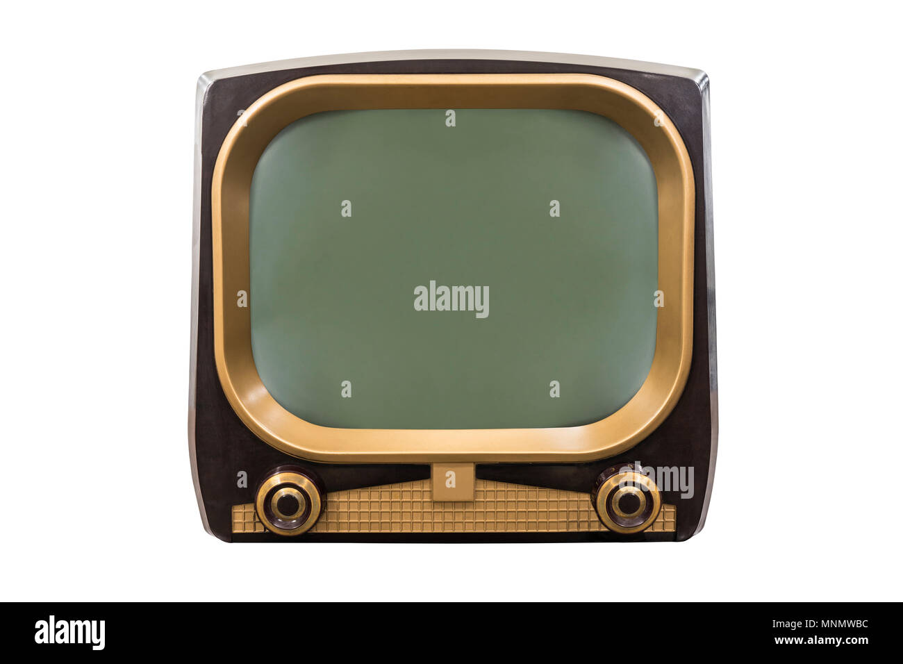 Retro 1950s-Fernsehen auf Weiß mit Freistellungspfad isoliert. Stockfoto