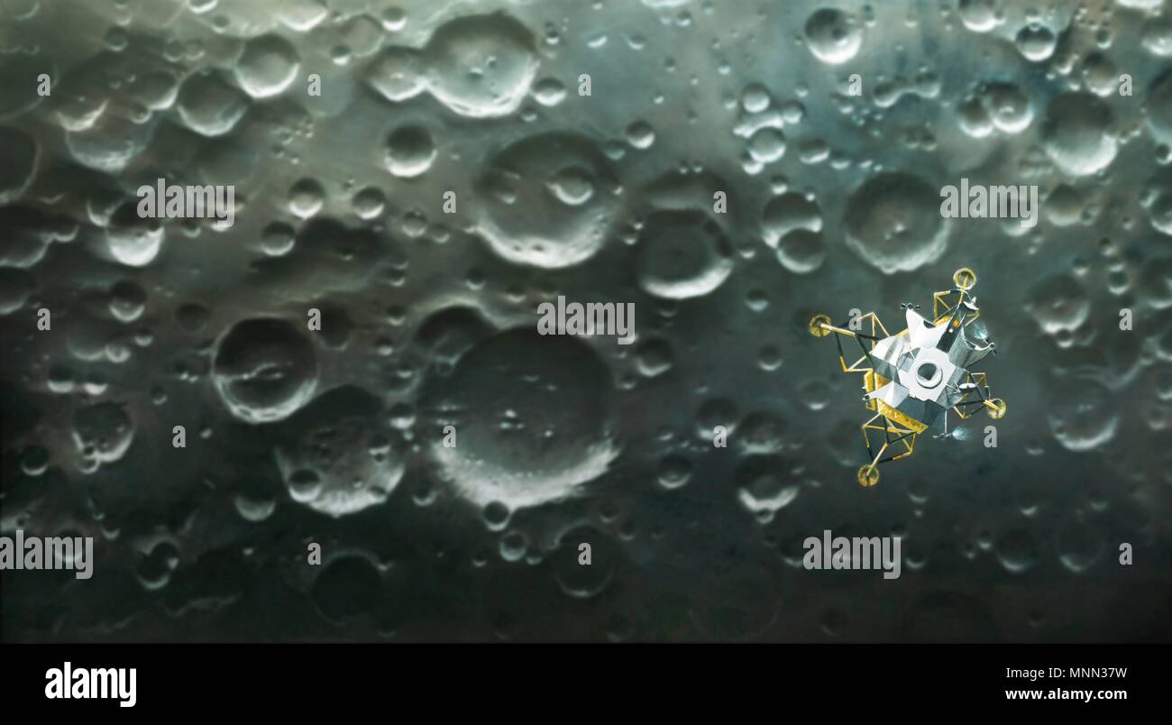 Computer Abbildung des Apollo Lunar Lander Adler über den Mond. Stockfoto
