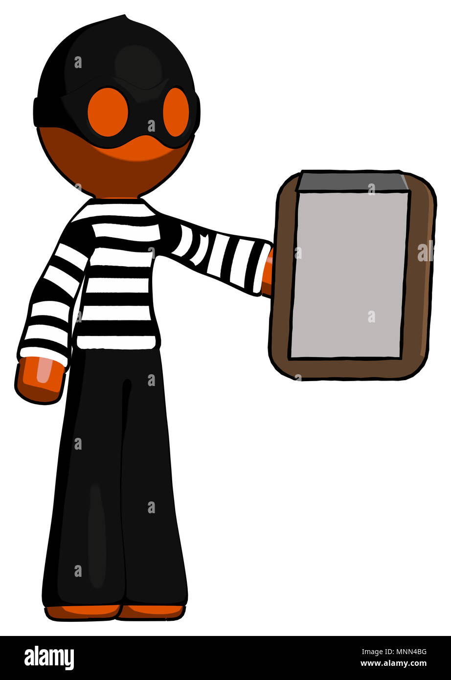 Orange Dieb Mann mit Zwischenablage Viewer. Stockfoto