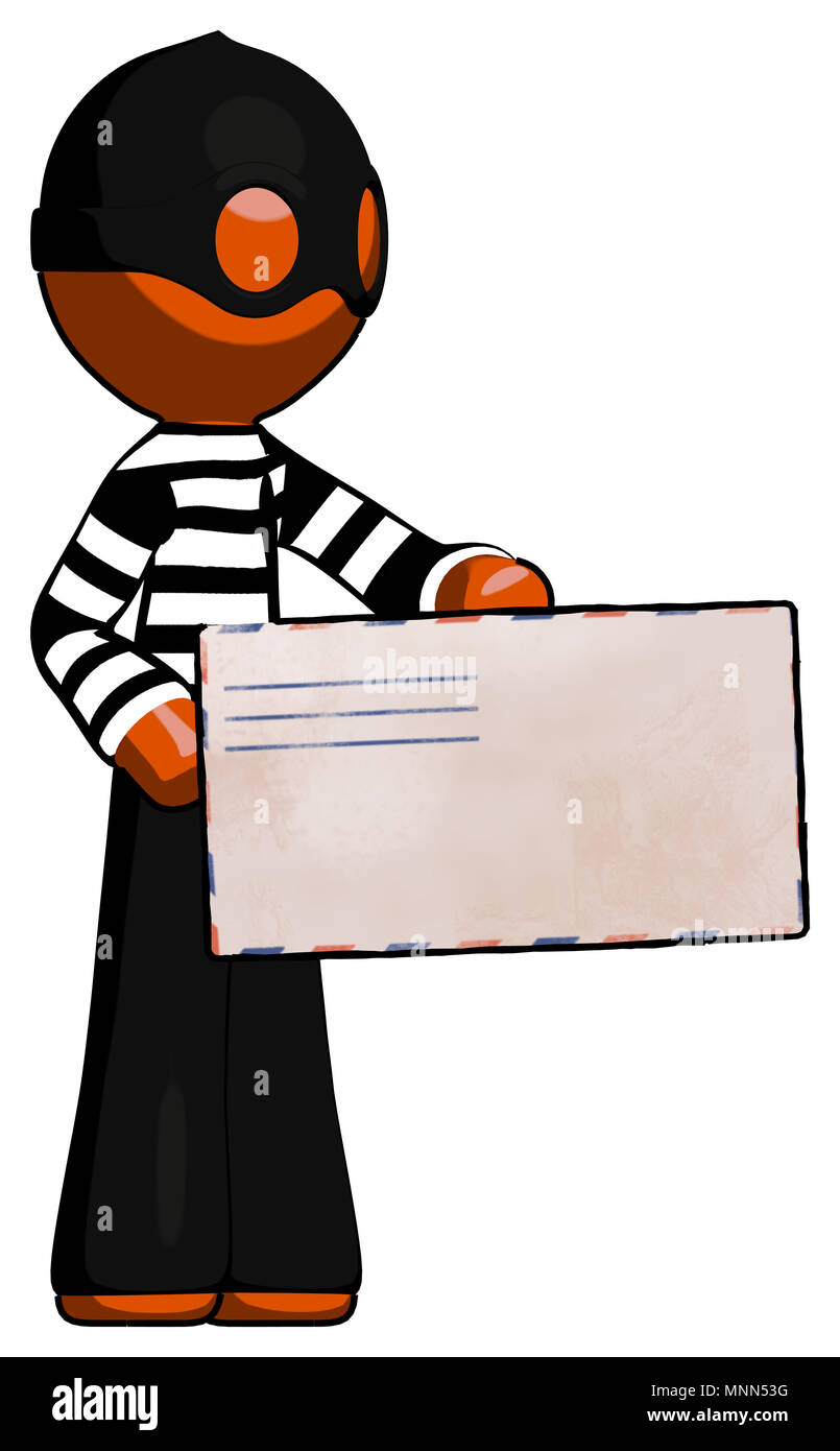 Orange Dieb Mann mit großen Umschlag. Stockfoto