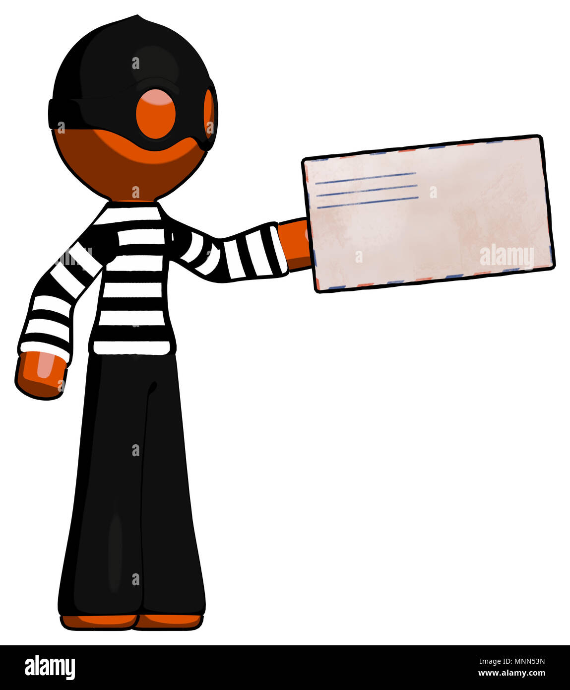 Orange Dieb Mann mit großen Umschlag. Stockfoto