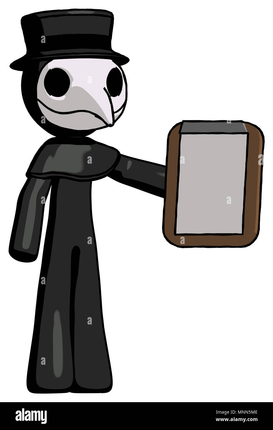 Schwarze Pest Arzt Mann mit Zwischenablage Viewer. Stockfoto