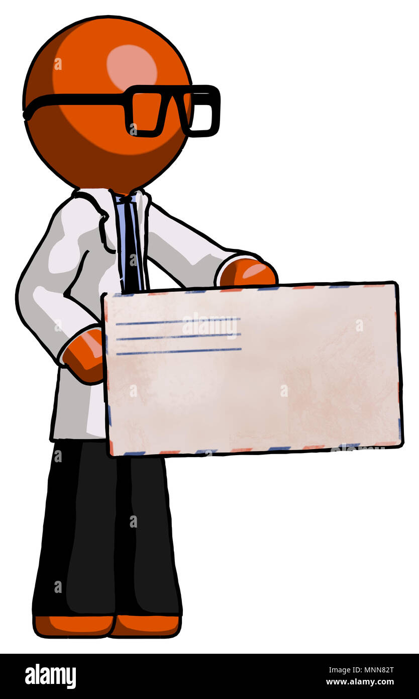 Orange Arzt Wissenschaftler Mann mit großen Umschlag. Stockfoto