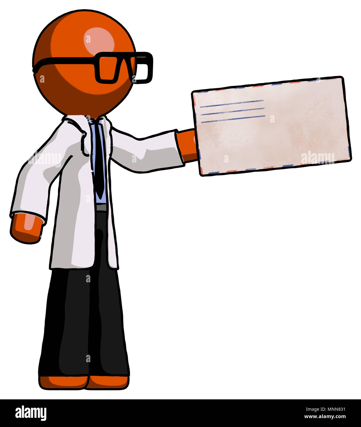 Orange Arzt Wissenschaftler Mann mit großen Umschlag. Stockfoto