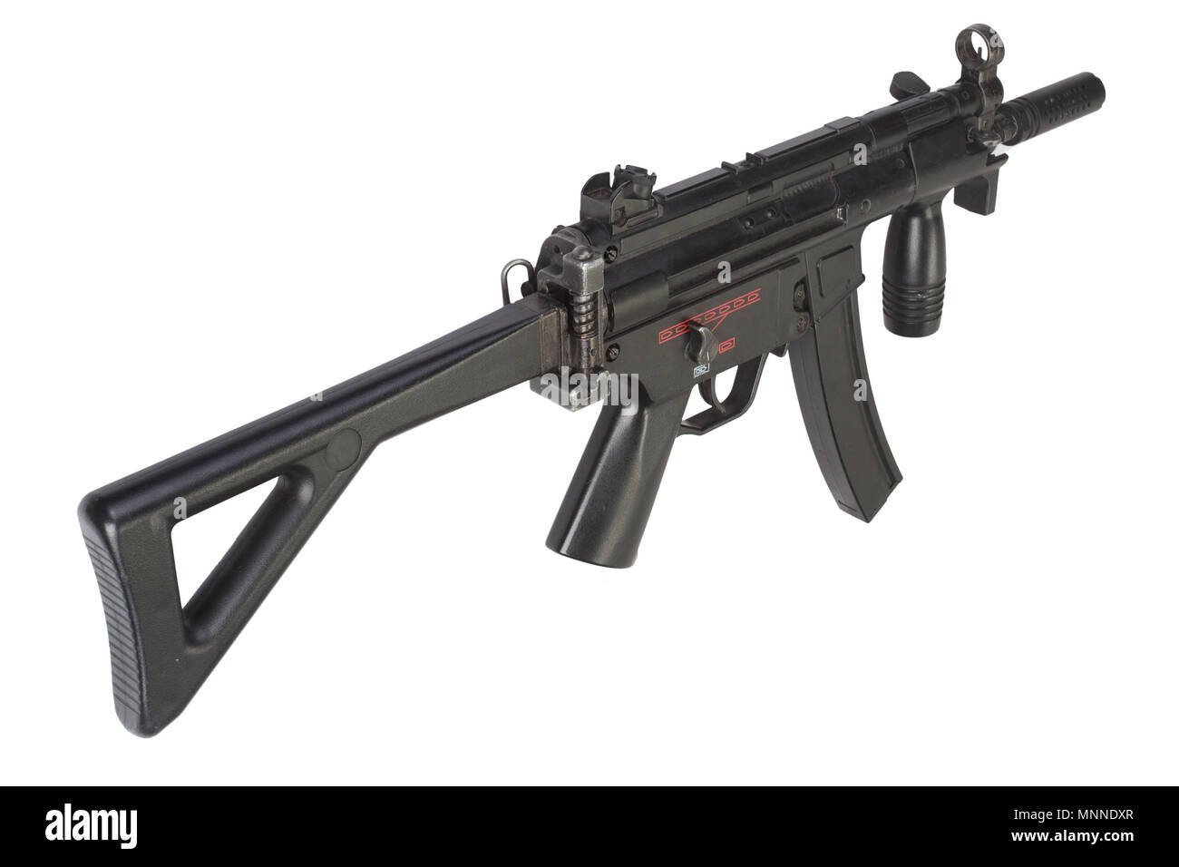 Maschinenpistole MP5 isoliert auf weißem Stockfoto