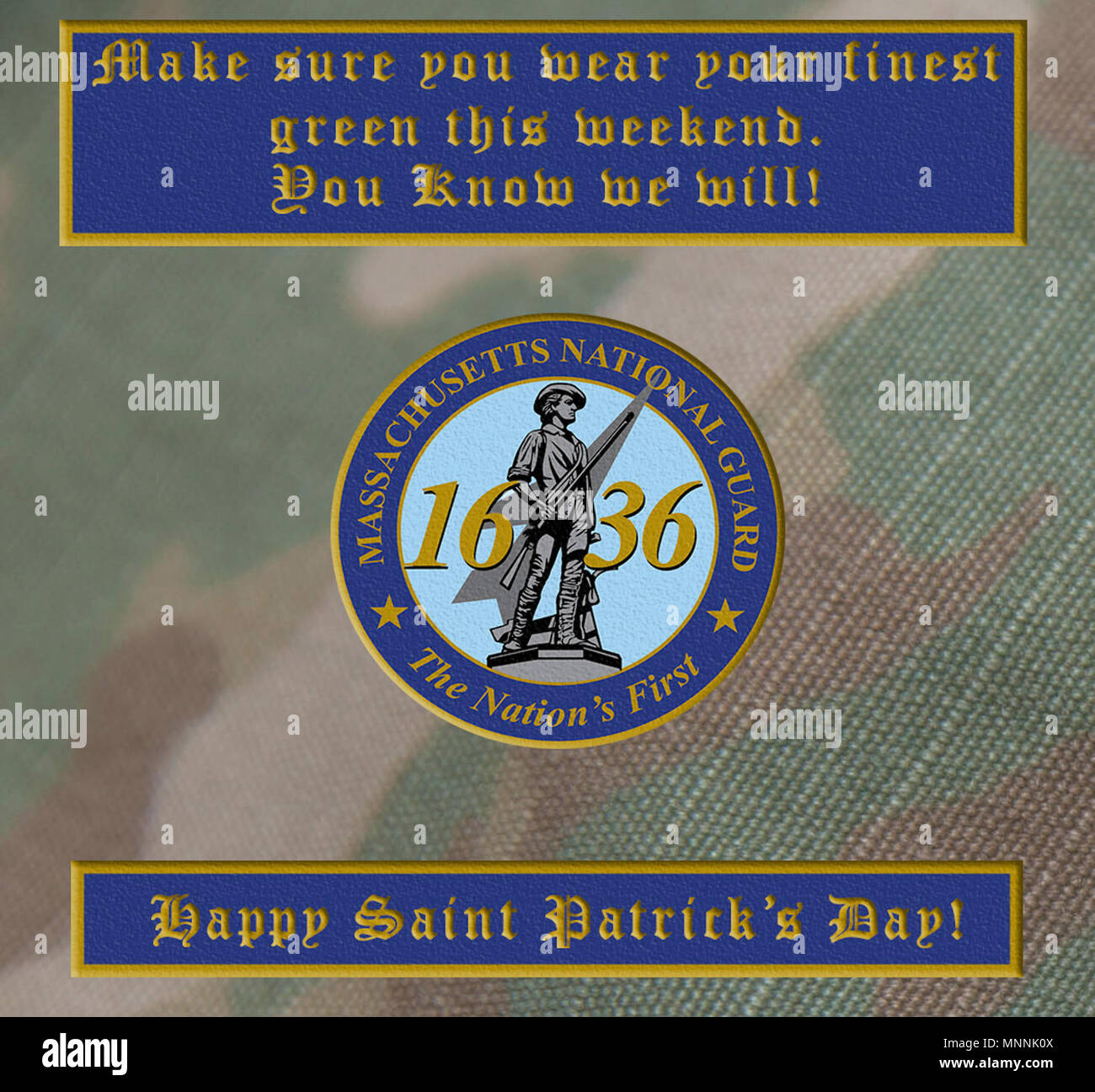 HANSCOM AIR FORCE BASE, Mass.-- Massachusetts National Guard hat ein Erbe der Iren - amerikanische in Ihren eigenen Reihen. Als Organisation, wir feiern ihren Beitrag dieser Saint Patrick's Day. Armee Abbildung Stockfoto