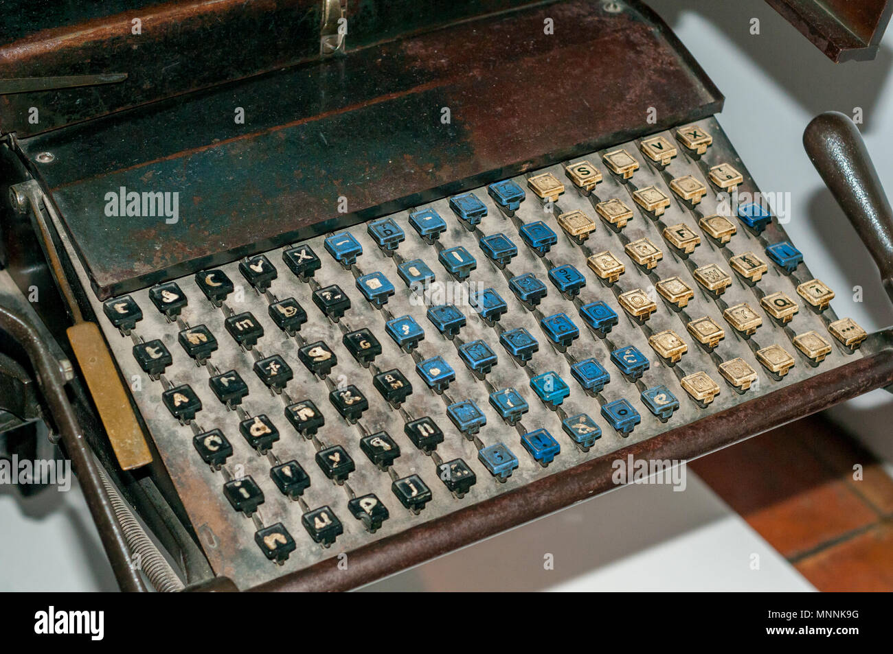 Details, Linotype, Mergenthaler Linotype Company, Girona City History Museum, Girona, Katalonien, Spanien Stockfoto