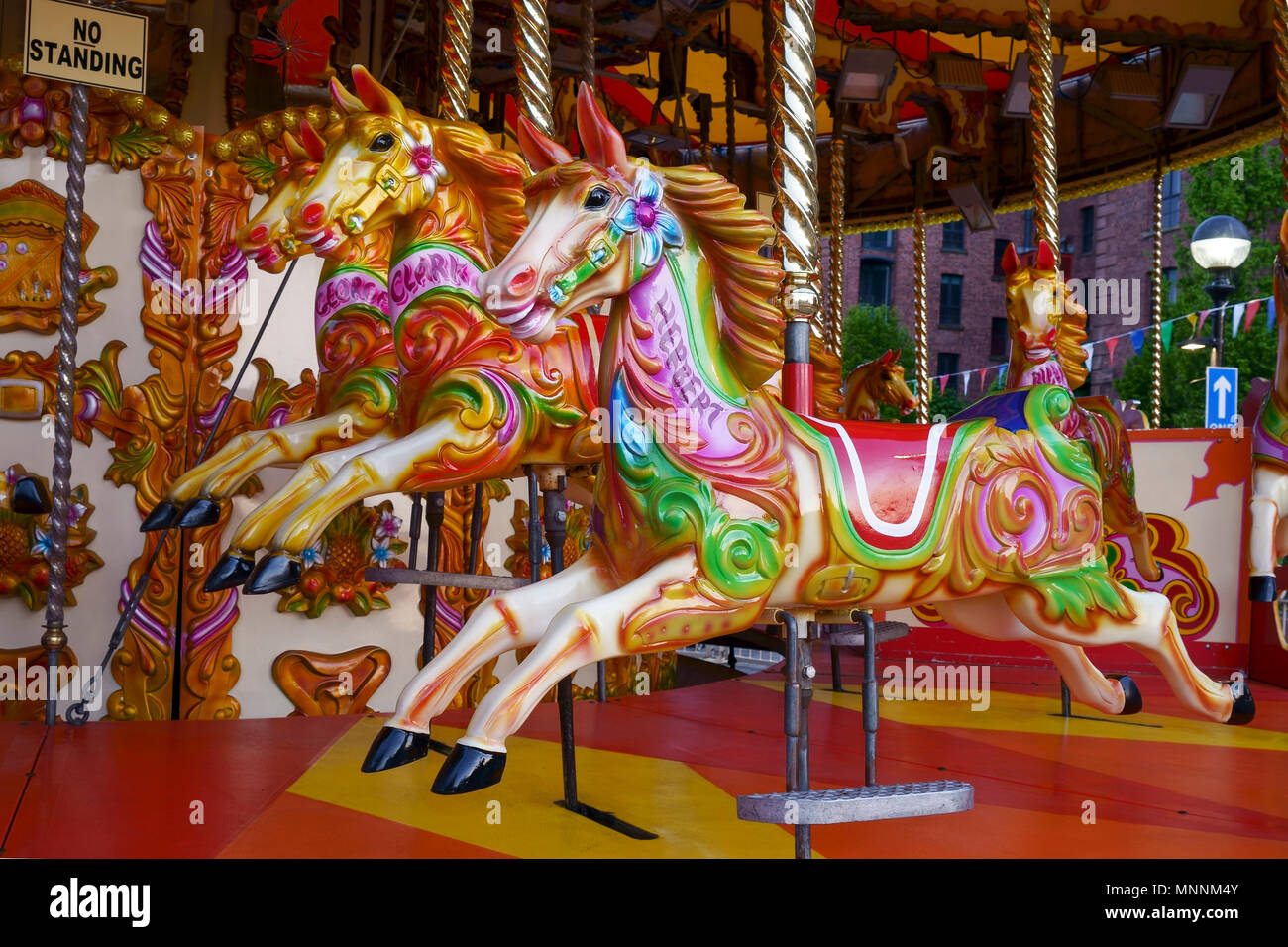 Pferde auf einem Jahrmarkt ride Stockfoto