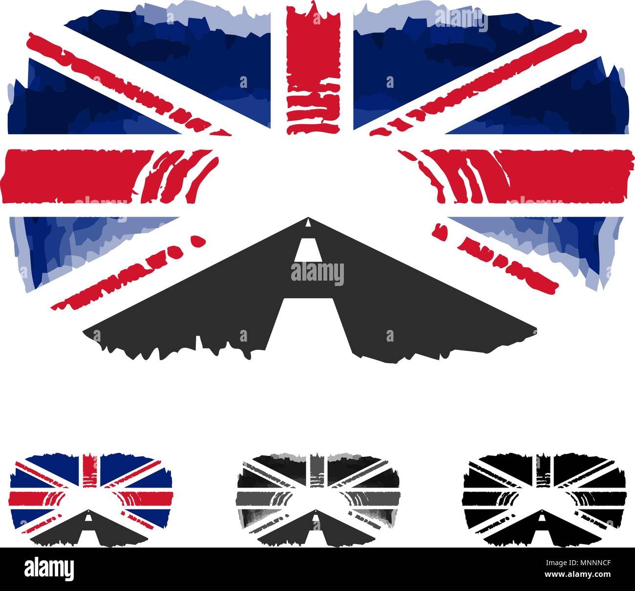Die Autobahn führt zu Flagge von Großbritannien. Poster, Wallpaper. Englische Flagge und auf der Straße. Name des Unternehmens. Einstellen Stock Vektor