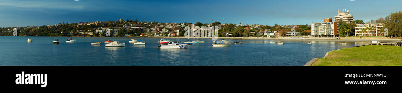 Panorama der Rose Bay in Sydney, Australien, mit Vaucluse im Hintergrund. Stockfoto