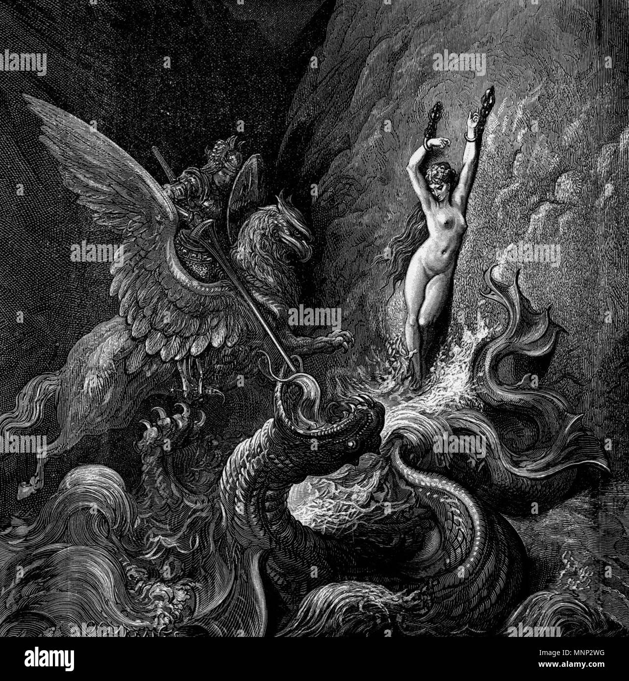 Ruggiero Rettung Angelica. Illustration der Ludovico Ariosts "Orlando Furioso" Gustave Doré (1832-1883) Alternative Namen Paul Gustave Doré, Paul Gustave Doré Louis Christophe Beschreibung französischer Maler, Zeichner, Kupferstecher und Karikaturist Geburtsdatum / Tod am 6. Januar 1832 23. Januar 1883 Ort der Geburt / Tod Strasbourg Paris arbeiten Standort Paris Aufsicht: Q6682 VIAF: 41839207 ISNI: 0000 0001 2278 6962 ULAN: 500013657 79089221 LCCN: n NLA: 35041510 WorldCat 947 Orlando Furioso 20. Stockfoto