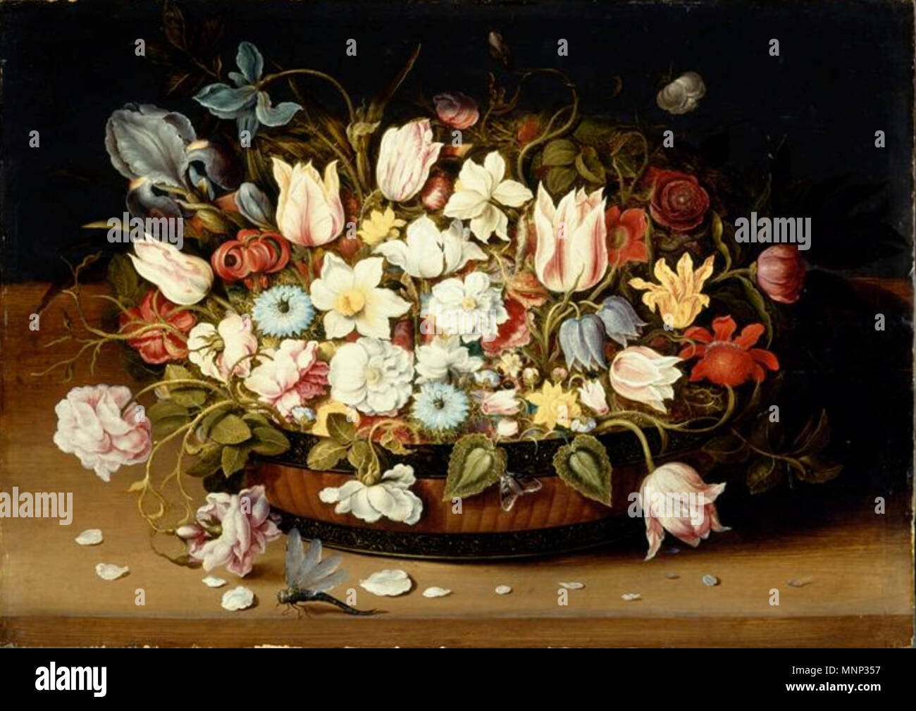 Korb mit Blumen der ersten Hälfte des 17. Jahrhunderts. 948 Osias Beert (I) - Korb mit Blumen Stockfoto