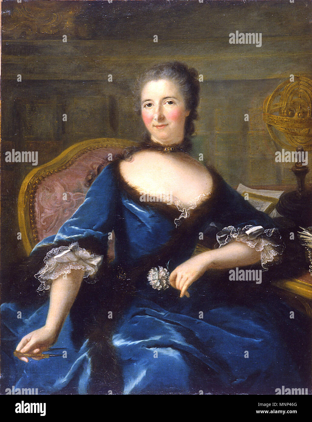 N° inv: Bx E19, BX M 5848 Huile sur toile 101 x 80 cm Sans Kader 859 Marianne Loir, "Portrait de Gabrielle Emilie Le Tonnelier de Breteuil, Marquise du Châtelet Stockfoto