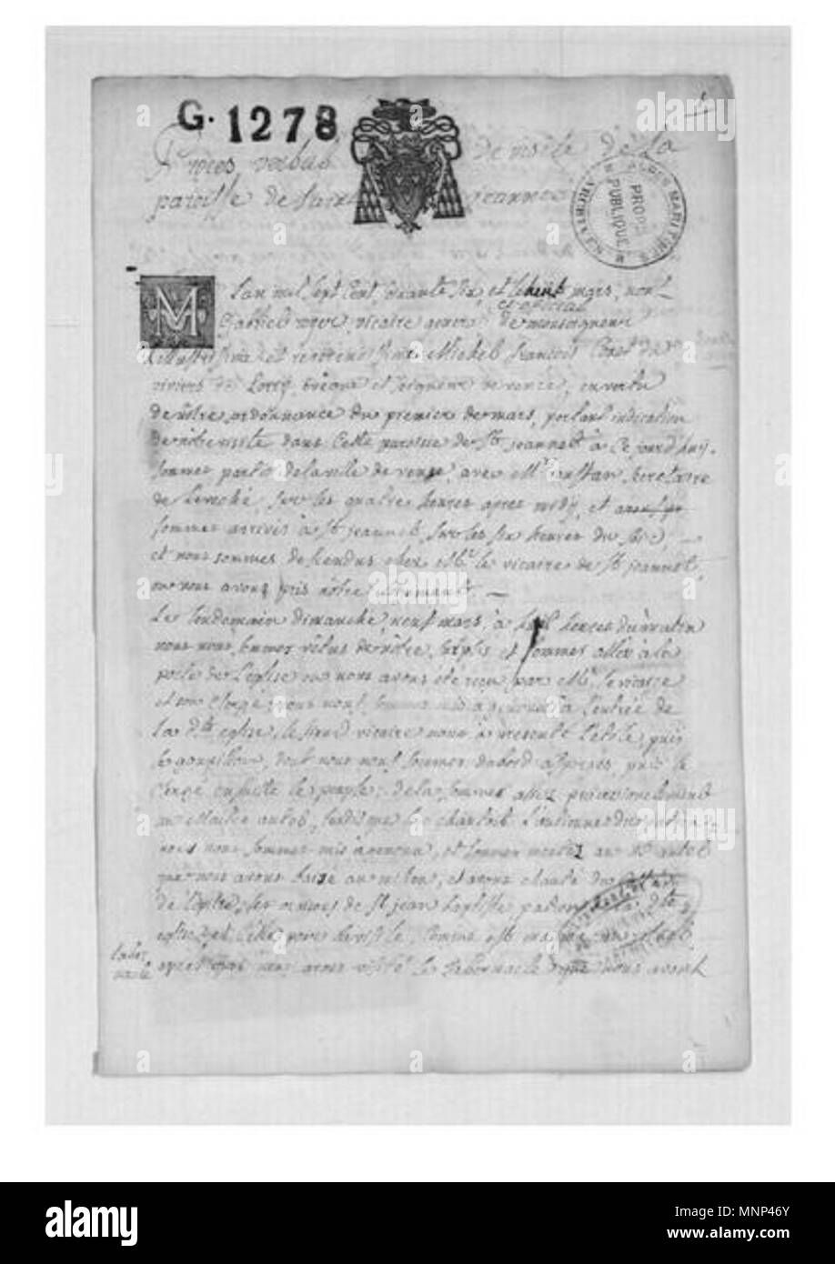 . Français: Protokoll mündliche de visite pastorale de la Paroisse de Saint-Jeannet, 1766. 1766. Unbekannt 952 Seite 1 manuscrit AD 06. Stockfoto