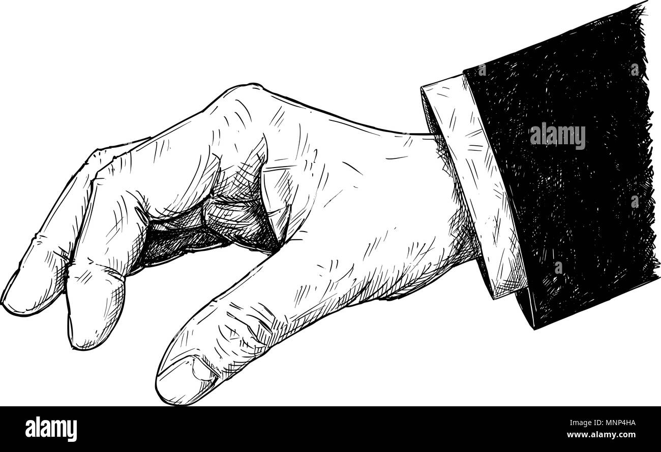 Vektor künstlerische Abbildung oder Zeichnung der Geschäftsmann in Anzug Holding etwas Kleines zwischen die Finger Finger Stock Vektor