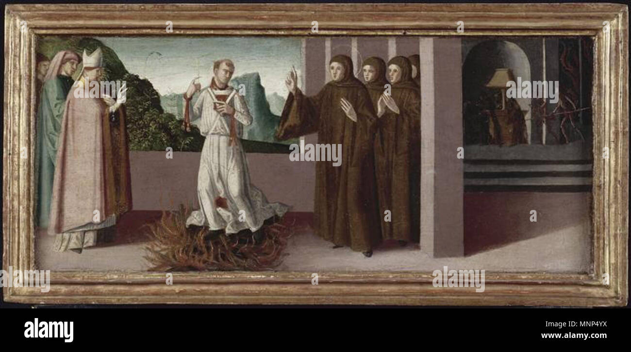 . Peter Igneus Überquerung der Flammen. 15. Jahrhundert. 956 PalmezzanoIgneo Stockfoto