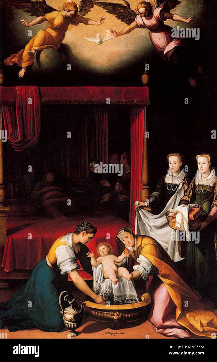 . Español: Nacimiento de la Virgen, Museo del Prado. 1603. Juan Pantoja de la Cruz (1553-1608) Beschreibung spanischer Maler Geburtsdatum / Tod 1553 26. Oktober 1608 Ort der Geburt / Todes Valladolid Madrid Arbeiten Zeitraum Manierismus Standort Madrid Authority control: Q 1380081 VIAF: 28277043 ISNI: 0000 0001 1612 1737 ULAN: 500005552 LCCN: 98111389 WGA: PANTOJA DE LA CRUZ, Juan WorldCat 957 Pantoja de la Cruz Nacimiento de la Virgen, 1603. Lienzo. 263 x 172 cm. Museo del Prado Stockfoto