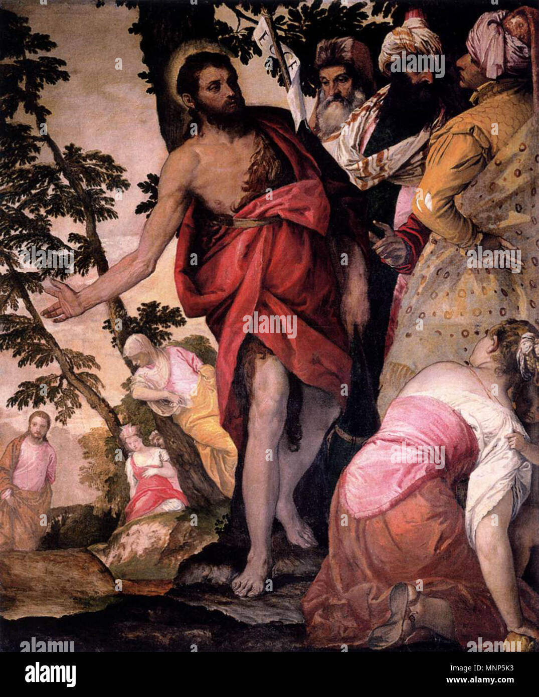 Predigt des hl. Johannes des Täufers/die Predigt des hl. Johannes des Täufers circa 1562. 958 Paolo Veronese - Hl. Johannes der Täufer predigte - WGA 24813 Stockfoto