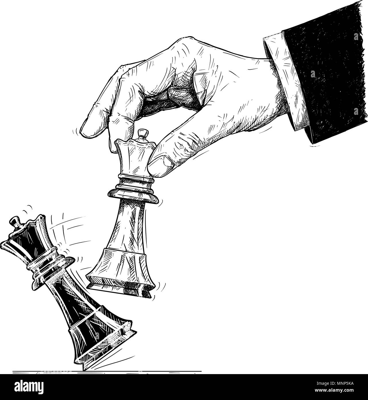 Vektor Künstlerische Zeichnung Abbildung der Hand Schach König und klopfen Sie Schachmatt. Stock Vektor