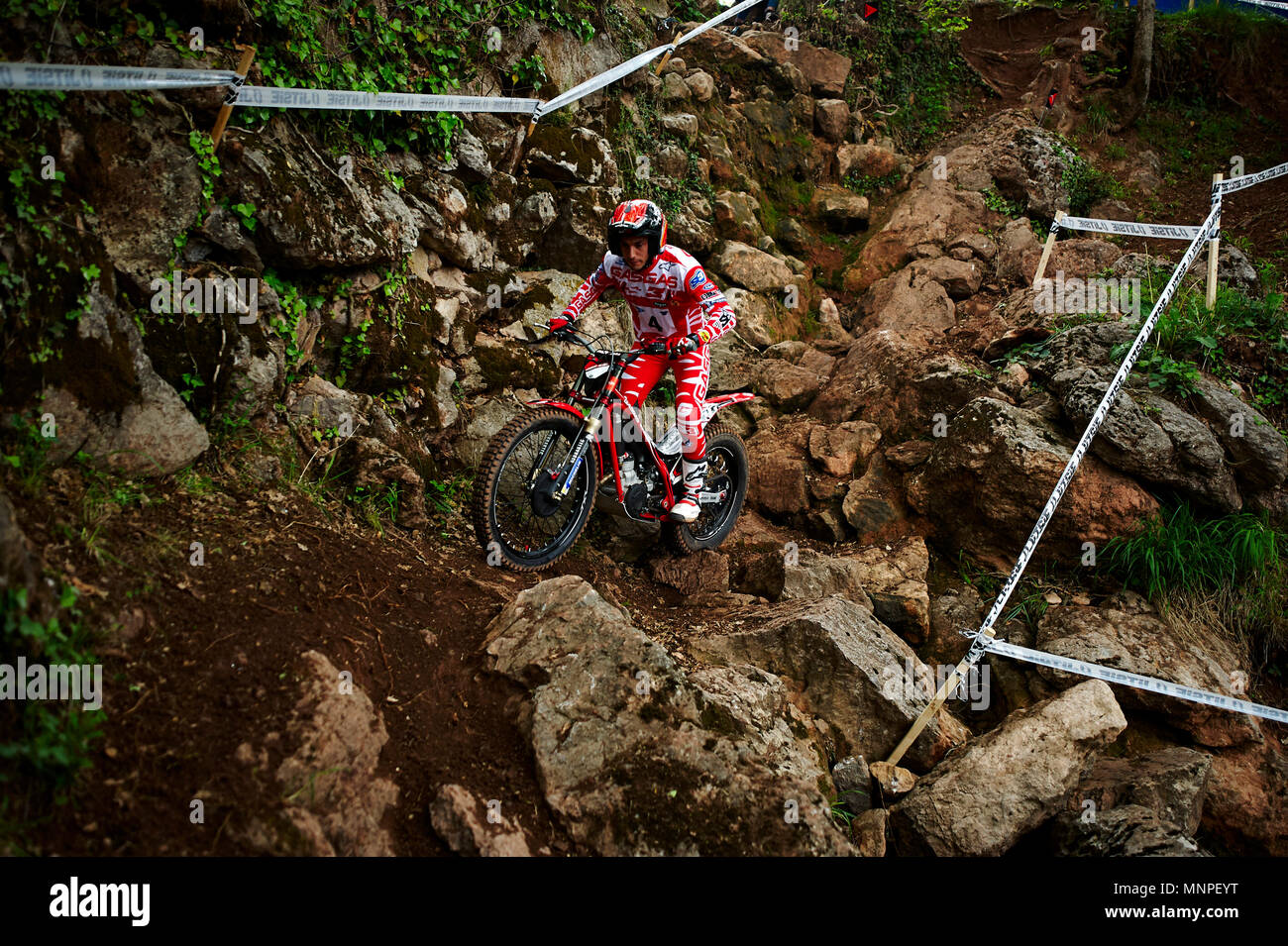 Camprodon, Girona, Spanien. 19 Mai, 2018. FIM Trial Wm, Spanien; Jeroni Fajardo der TrialGP in Aktion während der Qualifikation 2 Credit: Aktion plus Sport/Alamy leben Nachrichten Stockfoto