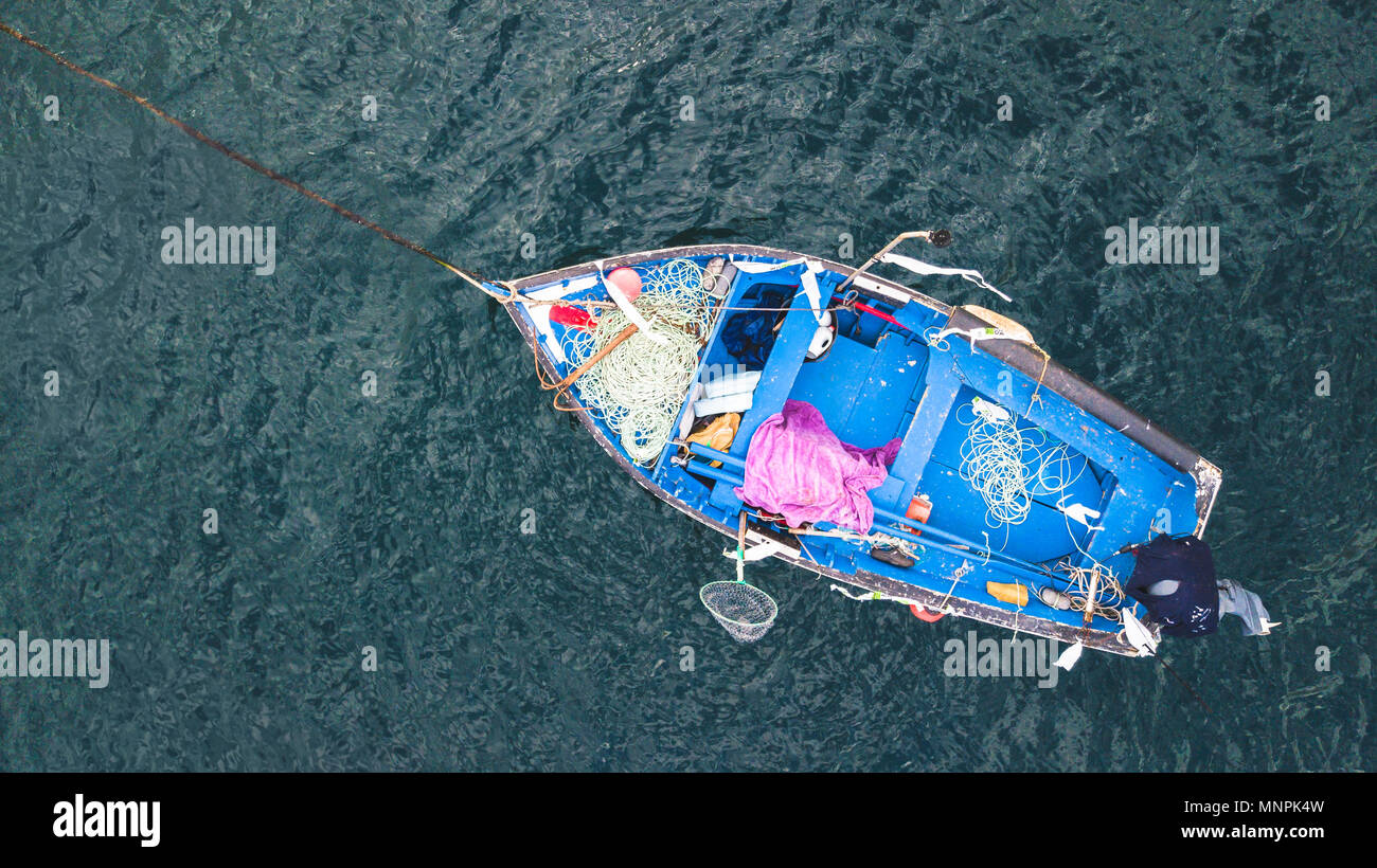 Ein Blick von Oben auf die Fischerboote Stockfoto