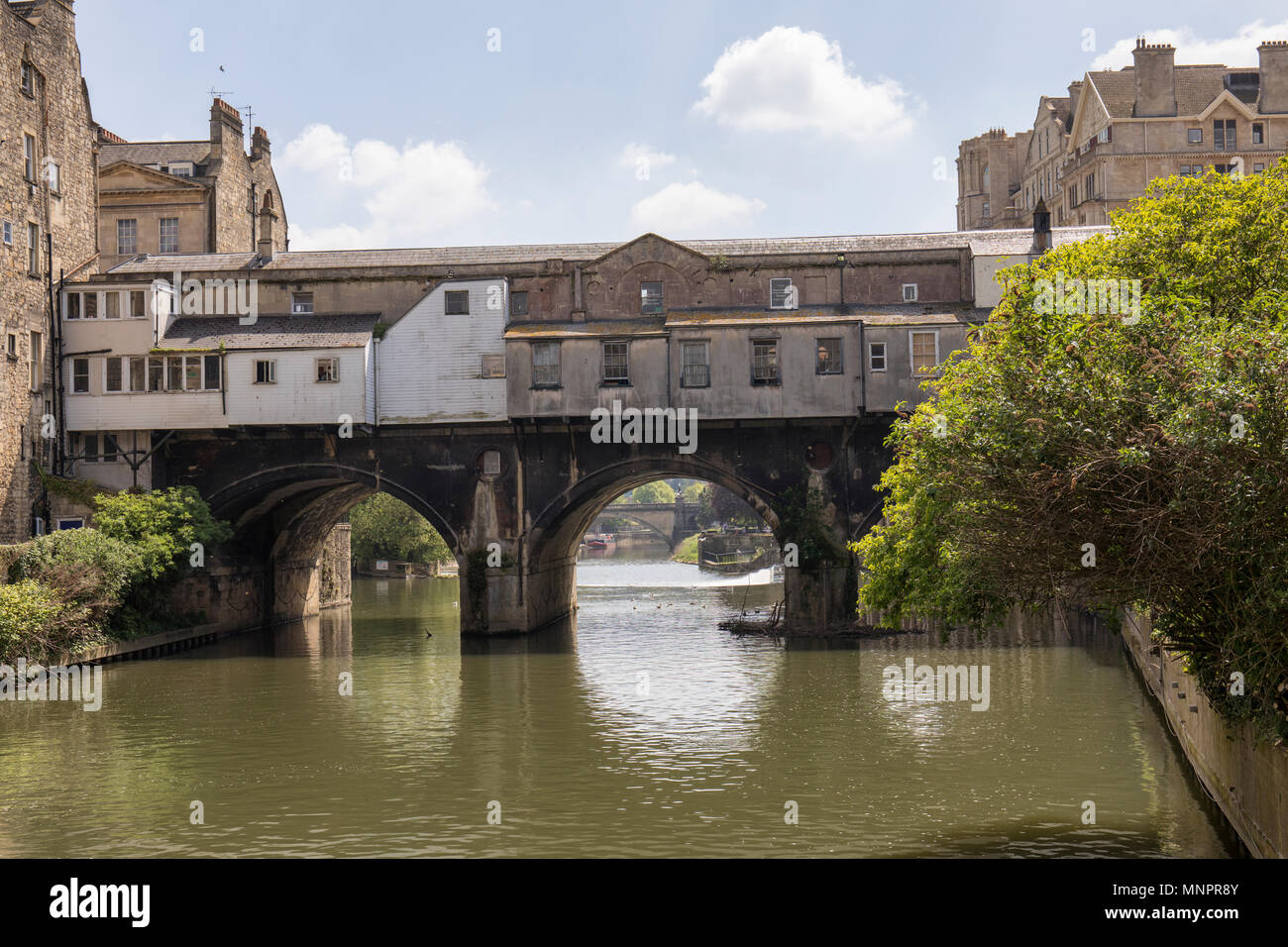 Die Nordseite der Pulteney Bridge, City of Bath, England, Großbritannien Stockfoto