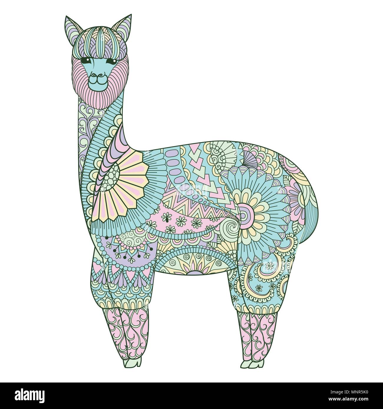 Cute Färbung Lama zentangle Kunst für Design Element. Vektor. Stock Vektor
