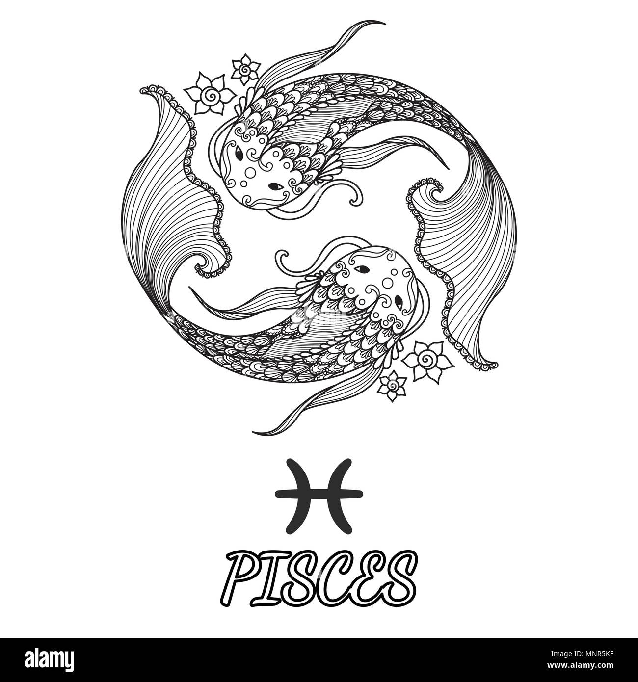 Line art Design der Fische Sternzeichen für Design Element und nach malbuch Seite. Vector Illustration Stock Vektor