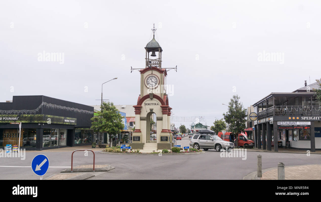 Das Zentrum von Hokitika, einer kleinen Stadt an der Westküste der Südinsel Neuseelands Stockfoto