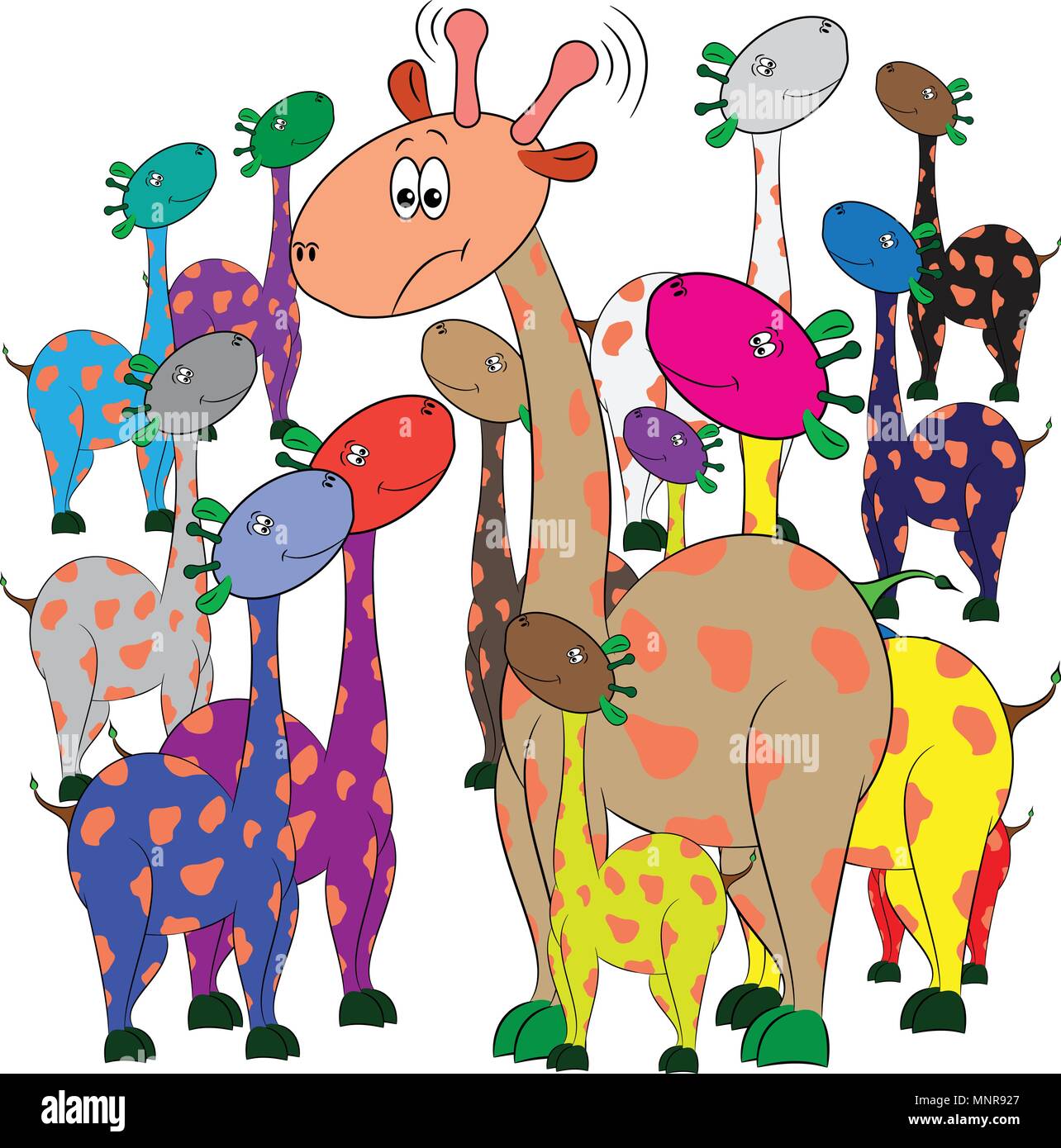 Giraffen in einer Gruppe netter Comic sweet Vector Illustration Stock Vektor