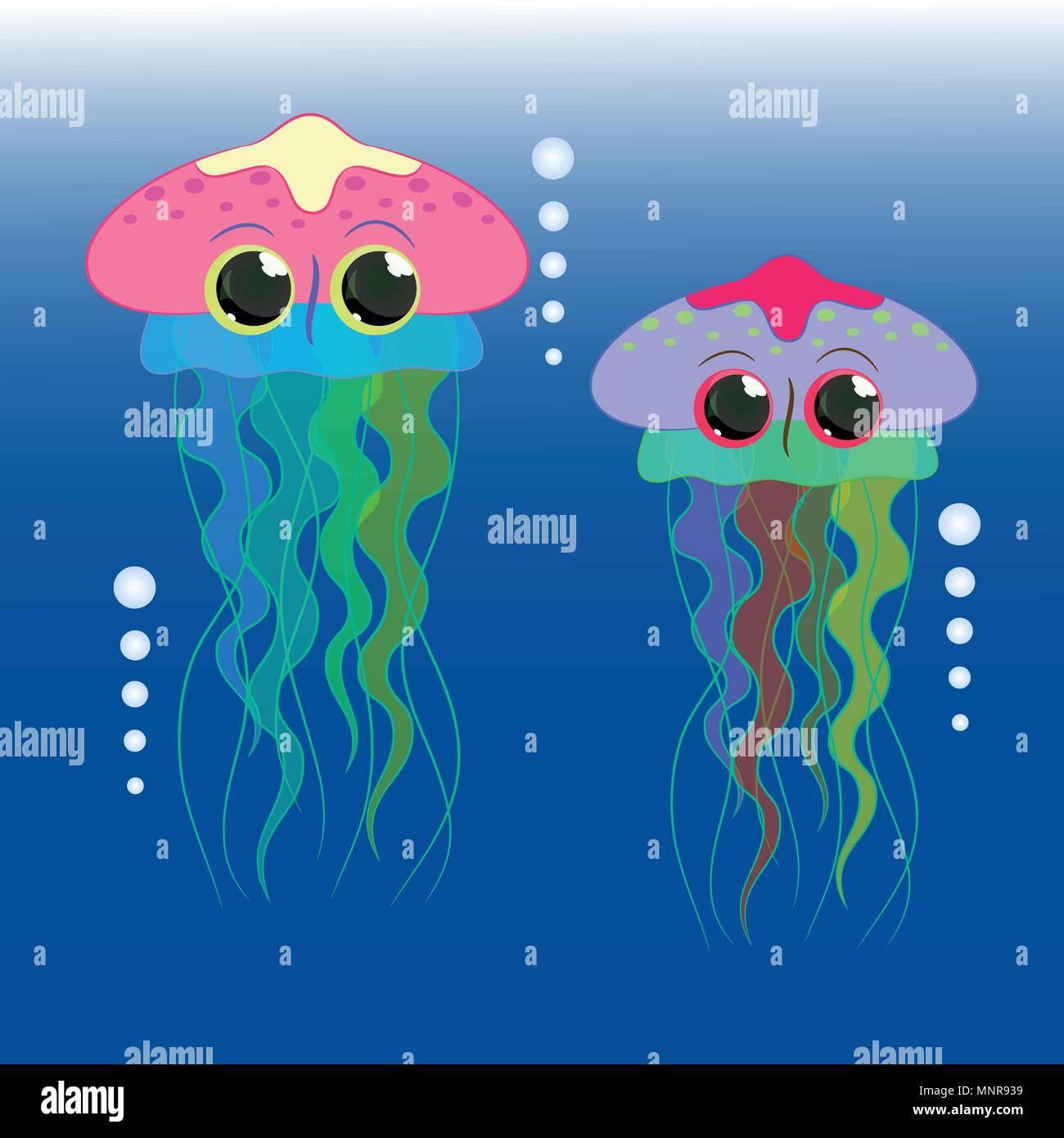 Zwei Quallen Niedlich süß Vector Illustration Stock Vektor