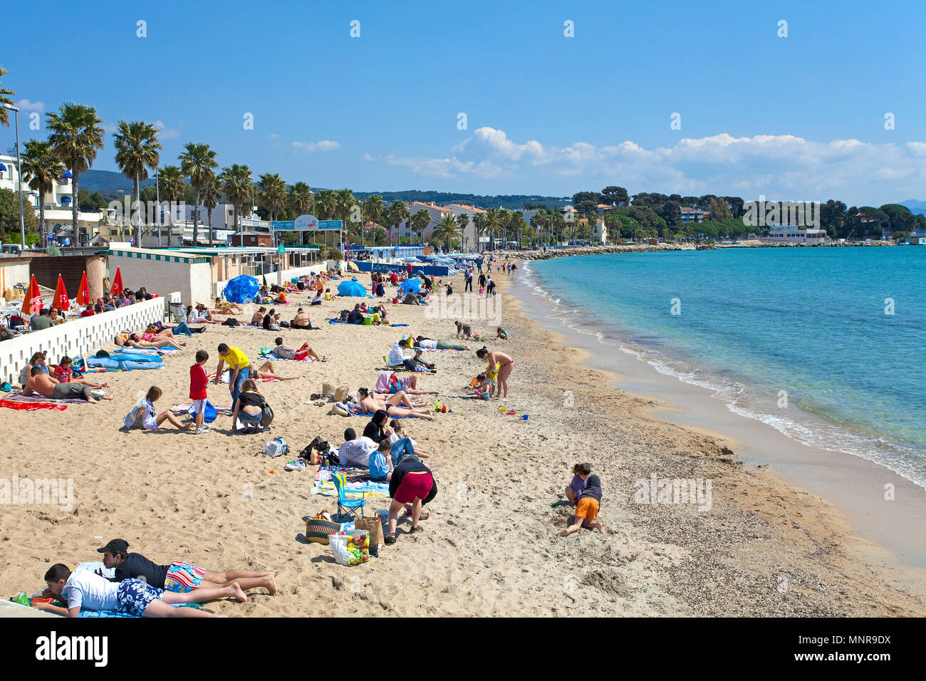 Baden Strand in La Ciotat, Bouches-du-Rhône der Region Provence-Alpes-Côte d'Azur, Südfrankreich, Frankreich, Europa Stockfoto